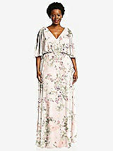 Front View Thumbnail - Blush Garden V-Neck Split Sleeve Blouson Bodice Maxi Dress