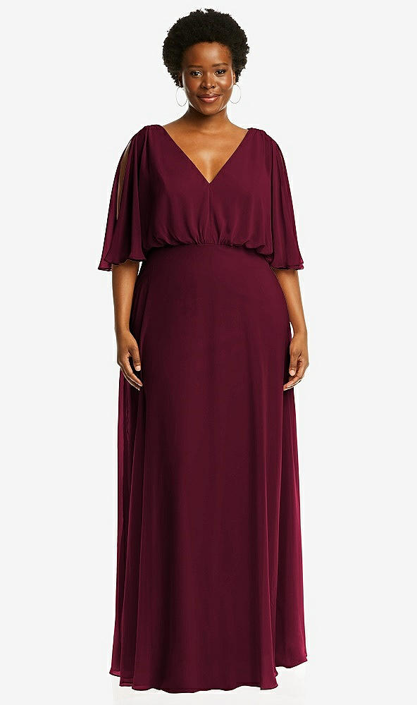 Front View - Cabernet V-Neck Split Sleeve Blouson Bodice Maxi Dress