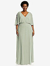 Front View Thumbnail - Celadon V-Neck Split Sleeve Blouson Bodice Maxi Dress