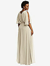 Rear View Thumbnail - Champagne V-Neck Split Sleeve Blouson Bodice Maxi Dress