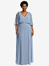 Front View Thumbnail - Cloudy V-Neck Split Sleeve Blouson Bodice Maxi Dress