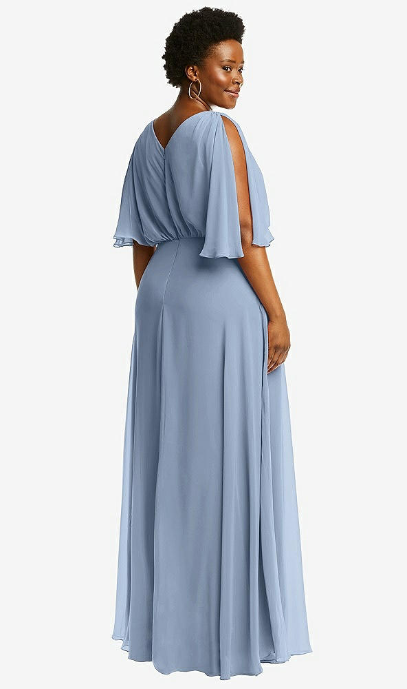 Back View - Cloudy V-Neck Split Sleeve Blouson Bodice Maxi Dress