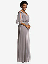 Side View Thumbnail - Cashmere Gray V-Neck Split Sleeve Blouson Bodice Maxi Dress