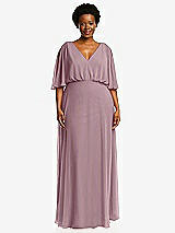 Front View Thumbnail - Dusty Rose V-Neck Split Sleeve Blouson Bodice Maxi Dress