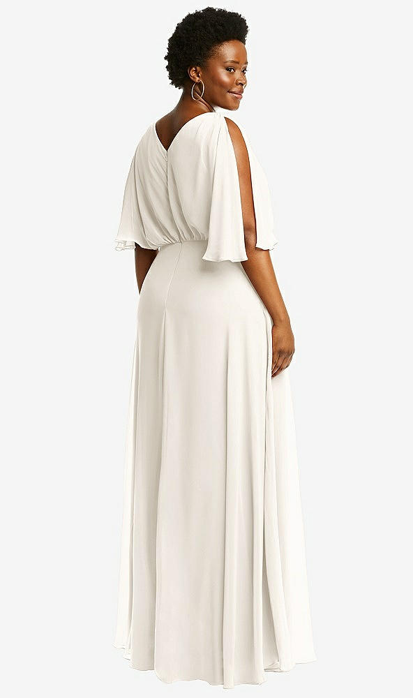 Back View - Ivory V-Neck Split Sleeve Blouson Bodice Maxi Dress