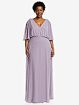 Front View Thumbnail - Lilac Haze V-Neck Split Sleeve Blouson Bodice Maxi Dress