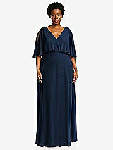 Front View Thumbnail - Midnight Navy V-Neck Split Sleeve Blouson Bodice Maxi Dress