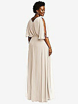 Rear View Thumbnail - Oat V-Neck Split Sleeve Blouson Bodice Maxi Dress