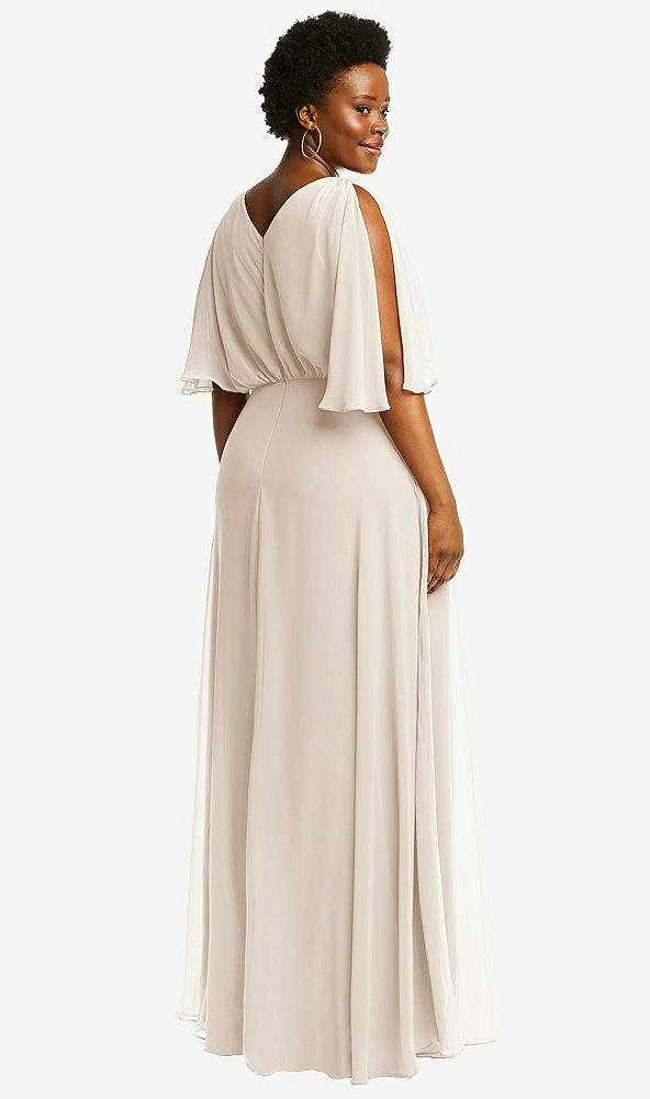 Back View - Oat V-Neck Split Sleeve Blouson Bodice Maxi Dress