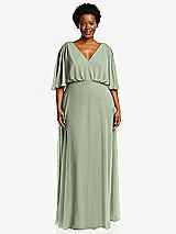 Front View Thumbnail - Sage V-Neck Split Sleeve Blouson Bodice Maxi Dress