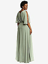 Rear View Thumbnail - Sage V-Neck Split Sleeve Blouson Bodice Maxi Dress