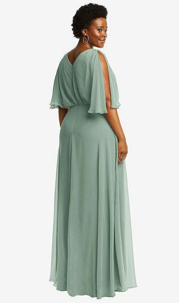 Back View - Seagrass V-Neck Split Sleeve Blouson Bodice Maxi Dress