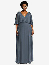 Front View Thumbnail - Silverstone V-Neck Split Sleeve Blouson Bodice Maxi Dress