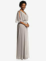 Side View Thumbnail - Taupe V-Neck Split Sleeve Blouson Bodice Maxi Dress