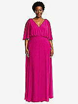 Front View Thumbnail - Think Pink V-Neck Split Sleeve Blouson Bodice Maxi Dress