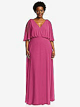 Front View Thumbnail - Tea Rose V-Neck Split Sleeve Blouson Bodice Maxi Dress