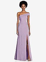 Front View Thumbnail - Pale Purple Asymmetrical Off-the-Shoulder Cuff Trumpet Gown With Front Slit