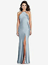 Front View Thumbnail - Mist Halter Convertible Strap Bias Slip Dress With Front Slit