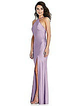 Side View Thumbnail - Pale Purple Halter Convertible Strap Bias Slip Dress With Front Slit