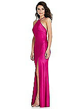 Side View Thumbnail - Think Pink Halter Convertible Strap Bias Slip Dress With Front Slit