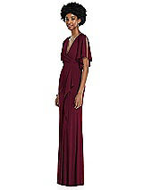 Side View Thumbnail - Cabernet Faux Wrap Split Sleeve Maxi Dress with Cascade Skirt