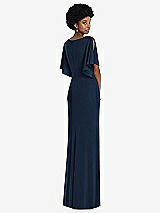 Rear View Thumbnail - Midnight Navy Faux Wrap Split Sleeve Maxi Dress with Cascade Skirt