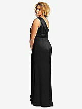 Rear View Thumbnail - Black One-Shoulder Draped Twist Empire Waist Trumpet Gown