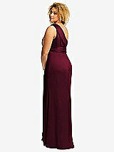 Rear View Thumbnail - Cabernet One-Shoulder Draped Twist Empire Waist Trumpet Gown