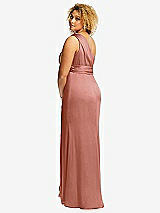 Rear View Thumbnail - Desert Rose One-Shoulder Draped Twist Empire Waist Trumpet Gown