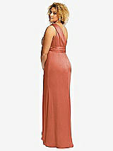 Rear View Thumbnail - Terracotta Copper One-Shoulder Draped Twist Empire Waist Trumpet Gown