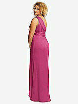 Rear View Thumbnail - Tea Rose One-Shoulder Draped Twist Empire Waist Trumpet Gown