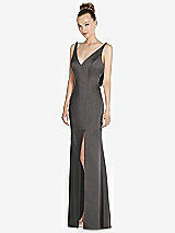 Alt View 1 Thumbnail - Caviar Gray Draped Cowl-Back Princess Line Dress with Front Slit