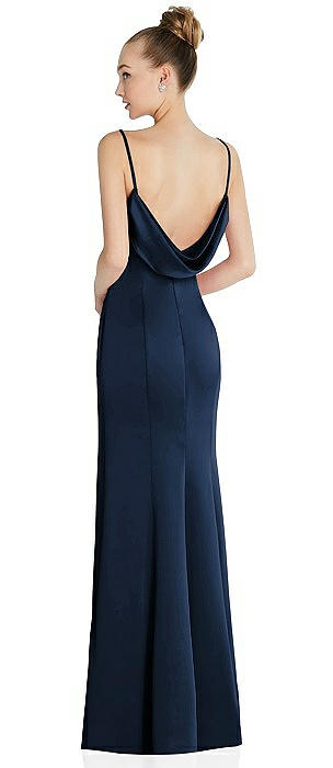 Draped Cowl-Back Princess Line Dress with Front Slit