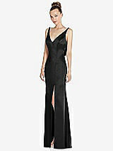 Alt View 1 Thumbnail - Black Draped Cowl-Back Princess Line Dress with Front Slit