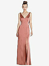 Rear View Thumbnail - Desert Rose Draped Cowl-Back Princess Line Dress with Front Slit