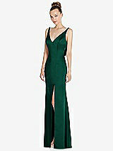 Alt View 1 Thumbnail - Hunter Green Draped Cowl-Back Princess Line Dress with Front Slit