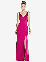 Rear View Thumbnail - Think Pink Draped Cowl-Back Princess Line Dress with Front Slit