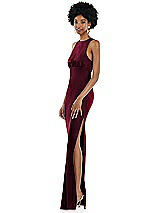 Side View Thumbnail - Cabernet Jewel Neck Sleeveless Maxi Dress with Bias Skirt