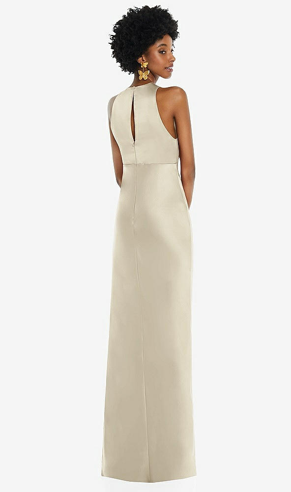 Back View - Champagne Jewel Neck Sleeveless Maxi Dress with Bias Skirt