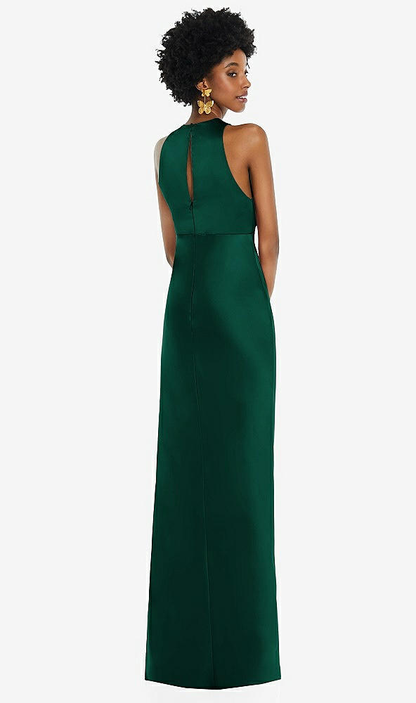 Back View - Hunter Green Jewel Neck Sleeveless Maxi Dress with Bias Skirt