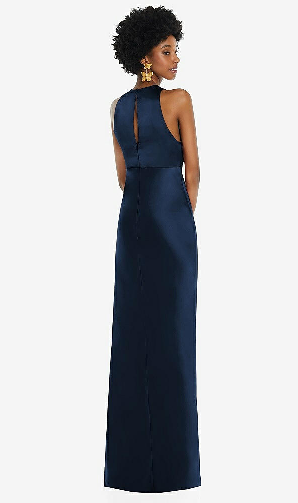 Back View - Midnight Navy Jewel Neck Sleeveless Maxi Dress with Bias Skirt