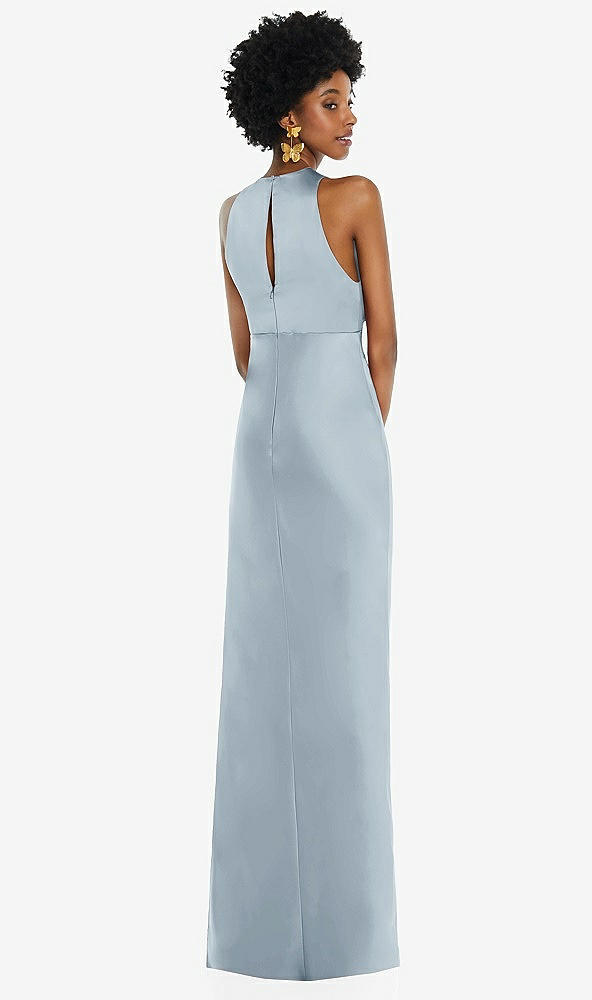 Back View - Mist Jewel Neck Sleeveless Maxi Dress with Bias Skirt