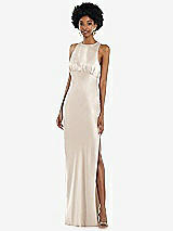 Front View Thumbnail - Oat Jewel Neck Sleeveless Maxi Dress with Bias Skirt