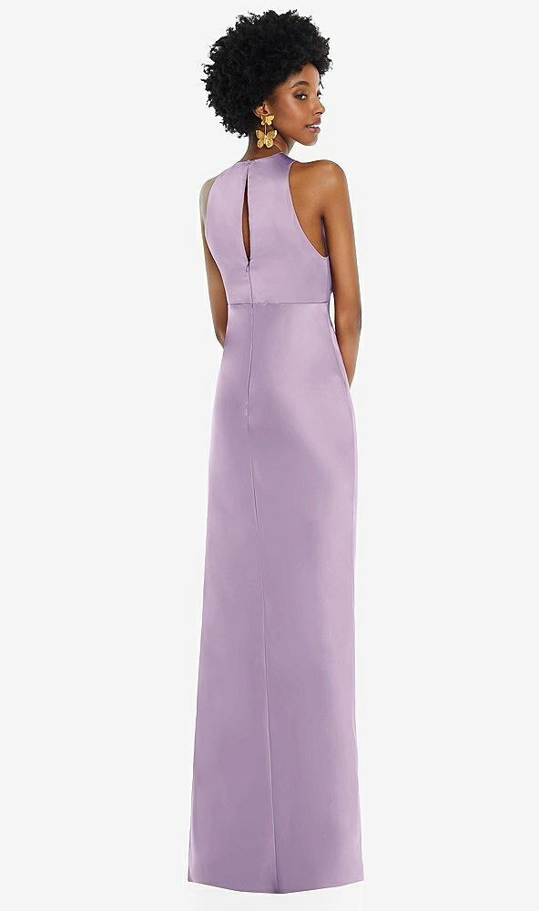 Back View - Pale Purple Jewel Neck Sleeveless Maxi Dress with Bias Skirt