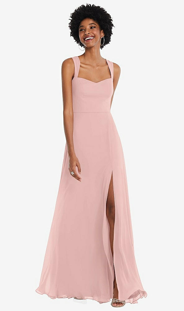 Front View - Rose - PANTONE Rose Quartz Contoured Wide Strap Sweetheart Maxi Dress