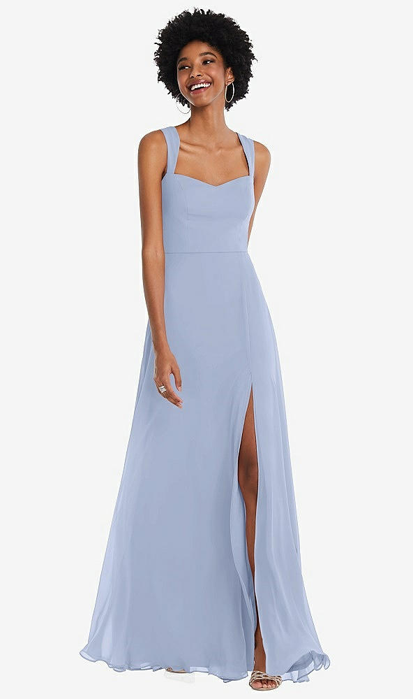 Front View - Sky Blue Contoured Wide Strap Sweetheart Maxi Dress