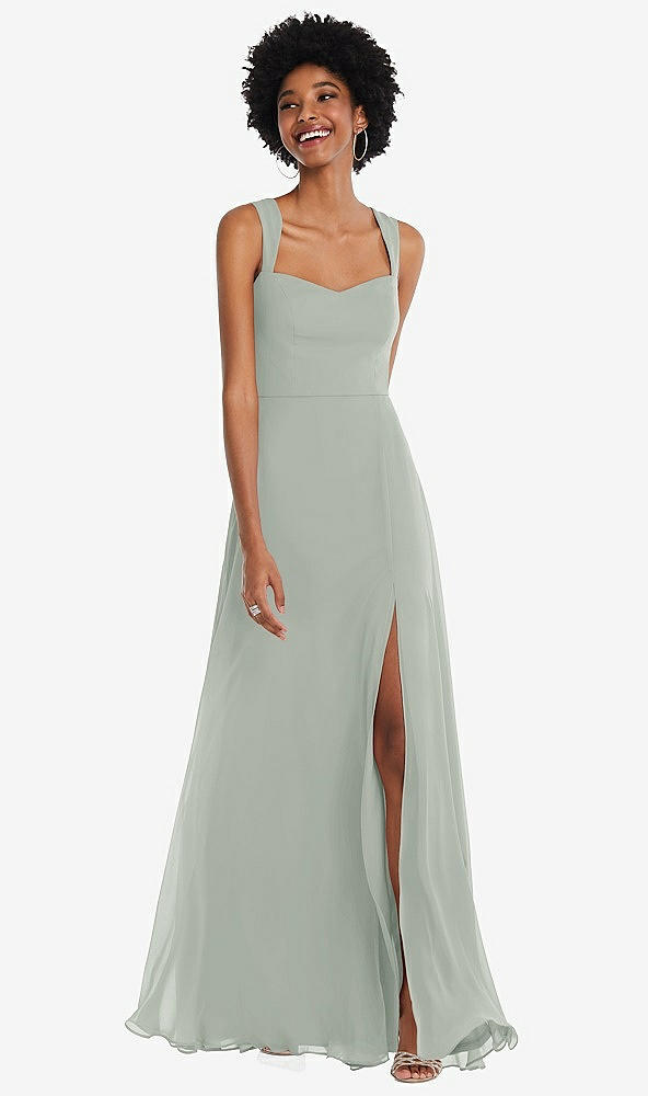 Front View - Willow Green Contoured Wide Strap Sweetheart Maxi Dress