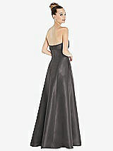 Rear View Thumbnail - Caviar Gray Bow Cuff Strapless Satin Ball Gown with Pockets