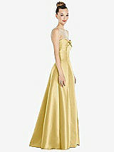 Side View Thumbnail - Maize Bow Cuff Strapless Satin Ball Gown with Pockets