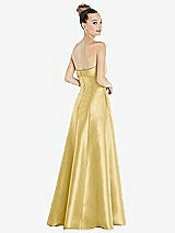 Rear View Thumbnail - Maize Bow Cuff Strapless Satin Ball Gown with Pockets